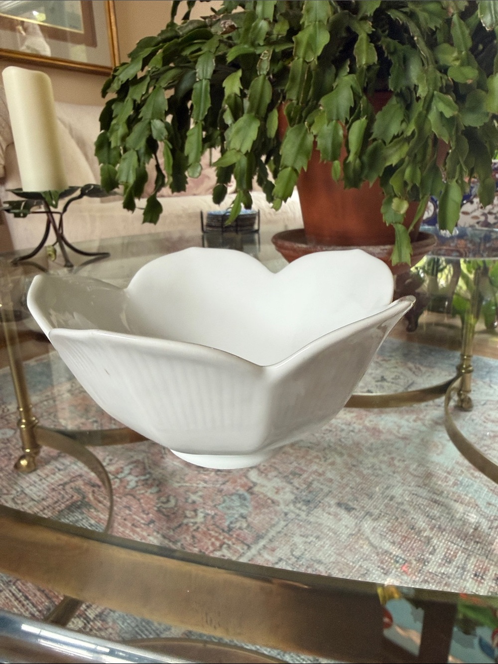 Pier 1 White Lotus Ceramic Serving / Rice Bowl